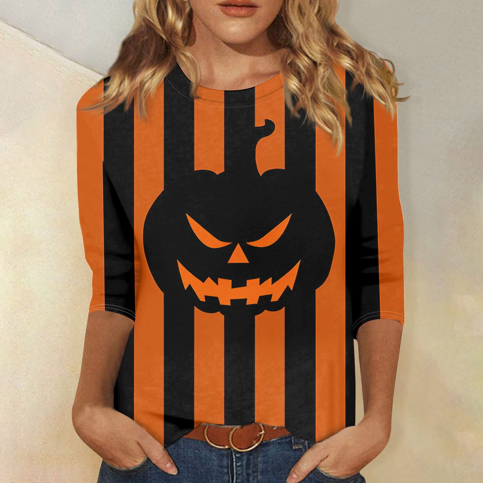 DENGDENG Halloween Plus Size 3/4 Sleeve Tops for Women Trendy Halloween