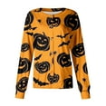 thumbnail image 1 of DENGDENG Halloween Scrub Jackets for Women Button Down Pumpkin Bats Print Nurse Uniform Workwear Long Sleeve Snap Front Halloween Scrubs Casual Funny Jackets Earthy Yellow 5XL, 1 of 4