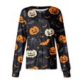 thumbnail image 1 of DENGDENG Halloween Women Scrub Jacket Snap Front Pumpkin Bats Printed Workwear Nursing Uniform with Pockets Button Down Long Sleeve Halloween Scrubs Graphic Fall Jackets Black M, 1 of 3