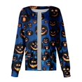 thumbnail image 1 of DENGDENG Halloween Women Scrub Jacket Snap Front Pumpkin Bats Printed Workwear Nursing Uniform with Pockets Button Down Long Sleeve Halloween Scrubs Graphic Fall Jackets 2024 Dark Blue XXXL, 1 of 4