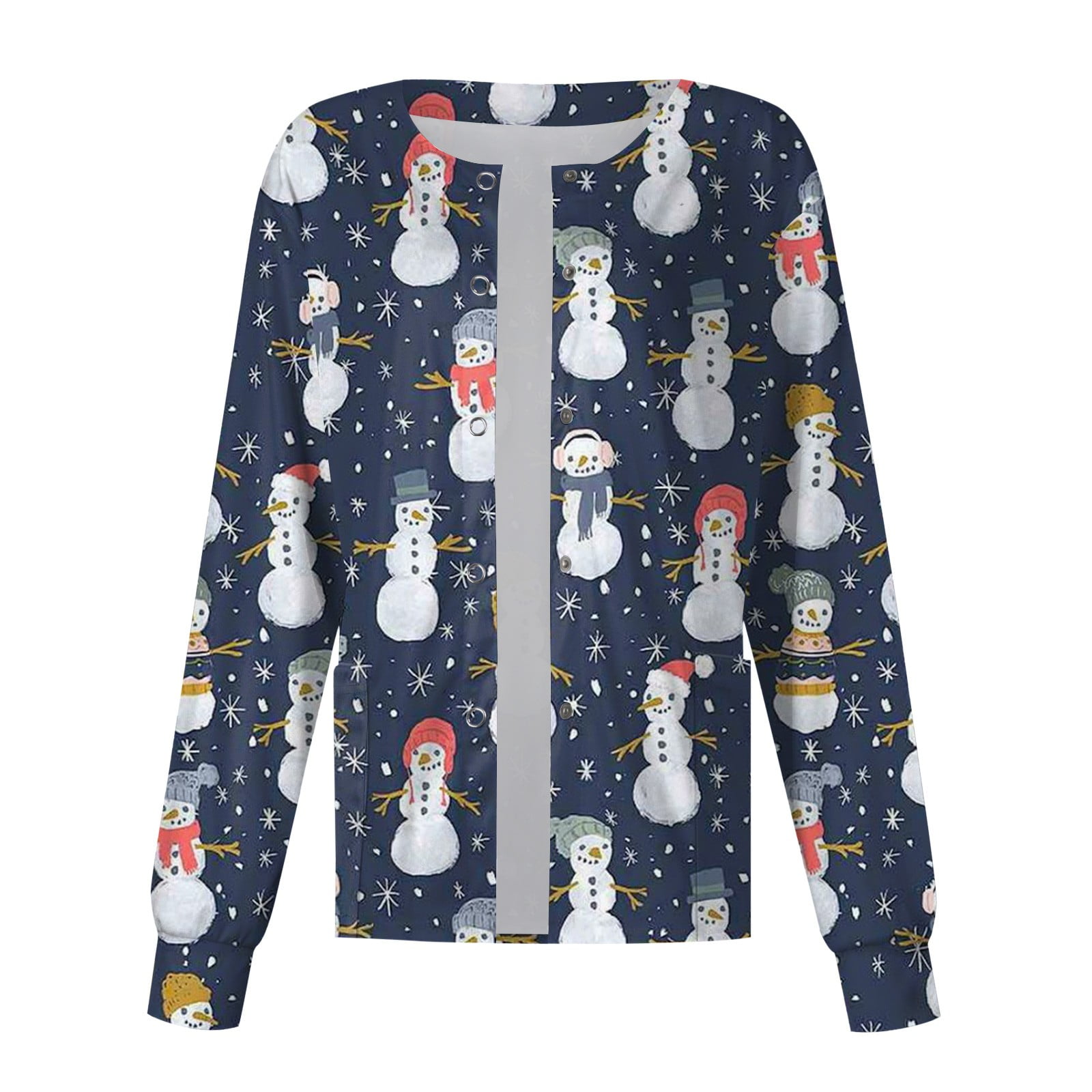 DENGDENG Holiday Scrub Jacket Loose Fit Christmas Graphic Print V Neck ...