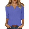 thumbnail image 1 of DENGDENG Ladies 3/4 Length Sleeve Tops Petite Loose Fit Casual Solid V Neck Shirts Cute Summer Elbow Three Quarter Length Sleeve Tee Going Out Holiday Blouses Dressy Clothes Purple XXL, 1 of 5