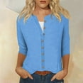 thumbnail image 1 of DENGDENG Ladies Three Quarter Sleeve Tops Casual Summer Button Down Shirt Solid Elbow Cardigan Shirts Three Quarter Length Petite T Shirts Loose Fit Tunic Tops Blue XL, 1 of 5