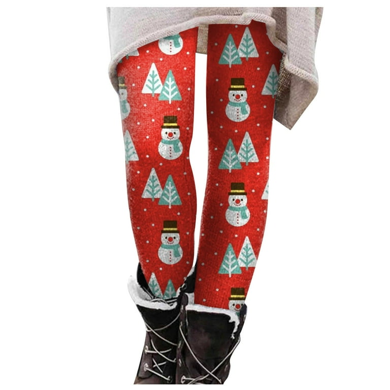 DENGDENG Leggings Plus Size Stretch Christmas Snowman Fall Work