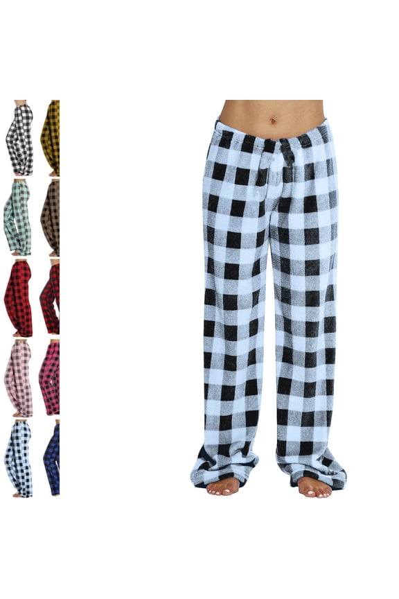 Light Blue Christmas Pajamas Women Plaid Plush Flannel Fleece Pj Bottoms Winter Fuzzy Sleepwear Lounge Pants Warm High Waisted Soft Casual Pajama Pants Light Blue XS