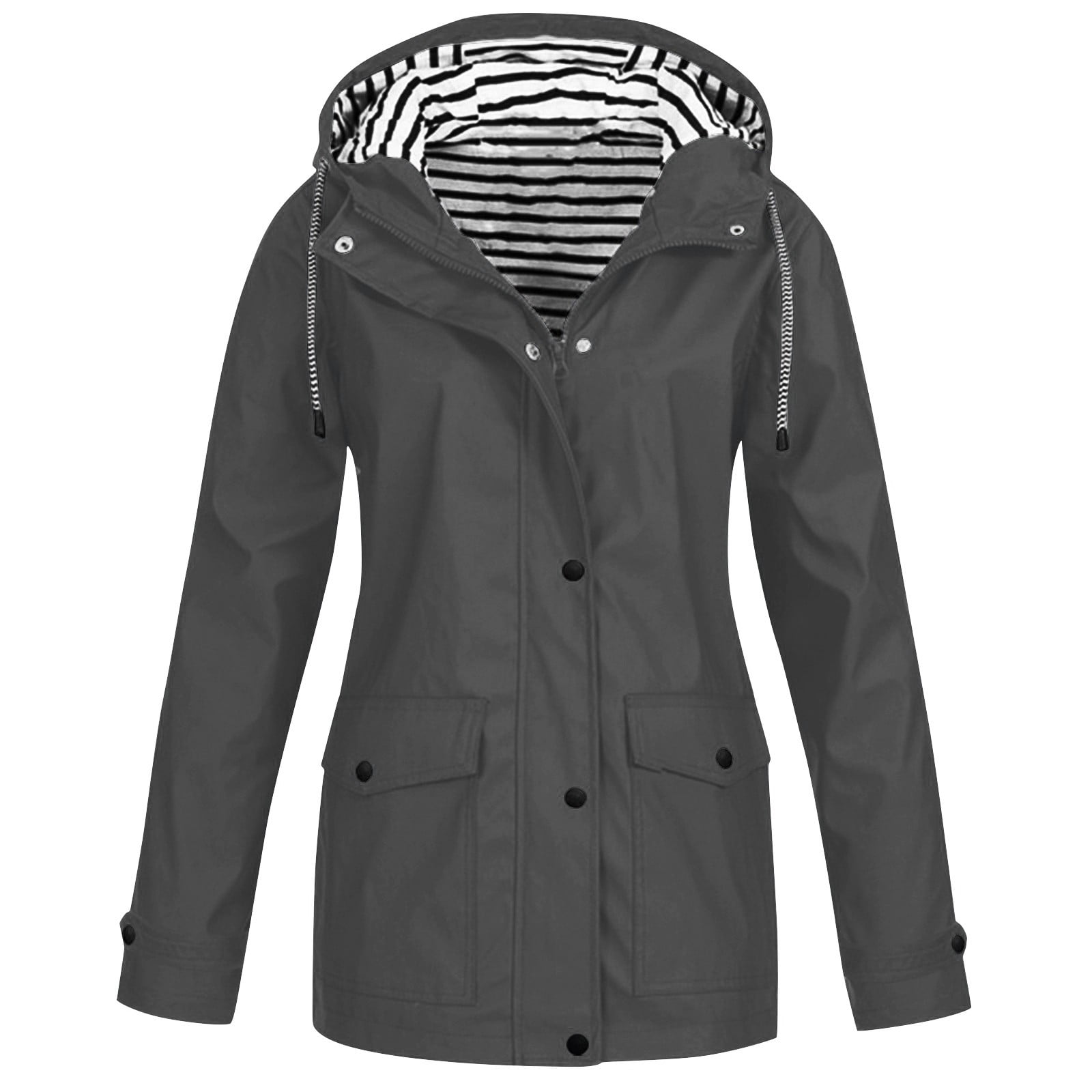 Women's Waterproof Floral Print Rain Jacket - Lightweight Hooded Trench Coat Windbreaker With Pockets