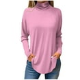 thumbnail image 1 of DENGDENG Long Sleeves Shirts for Women Turtleneck Tunic Tops To Wear with Leggings Plus Size Solid Color Turtle Neck Blouses Winter Loose Fit Pullover Sweatshirts Holiday Fall Clothes Pink M, 1 of 6