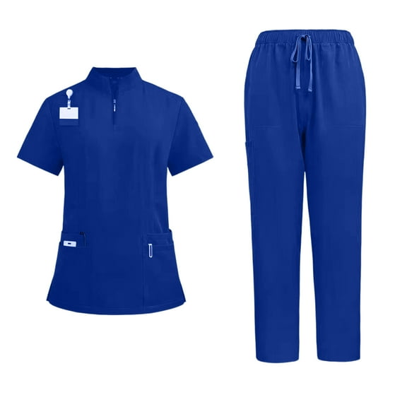 DENGDENG Loose Fitting Scrub Sets for Women Workwear Nursing Uniform V-Neck Short Sleeve Scrub Tops Jogger Pants Soft and Stretchy Nurse Breathable Scrub Suit with Pockets,Royal Blue XXL