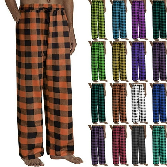 DENGDENG Loose Men's Pajama Pants Christmas Plaid Cute Elastic Waist Pj Bottoms Warm Lounge Sleepwear Casual Pants Drawstring Wide Leg Soft Fall Pajamas Pants with Pockets Orange S