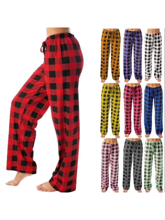 Matching Women Christmas Pajamas Comfy Plaid Sleep Pj Bottoms Plus Size Elastic High Waisted Wide Leg Pants Fall Drawstring Lounge Pajama Pants with Pockets Red XXL