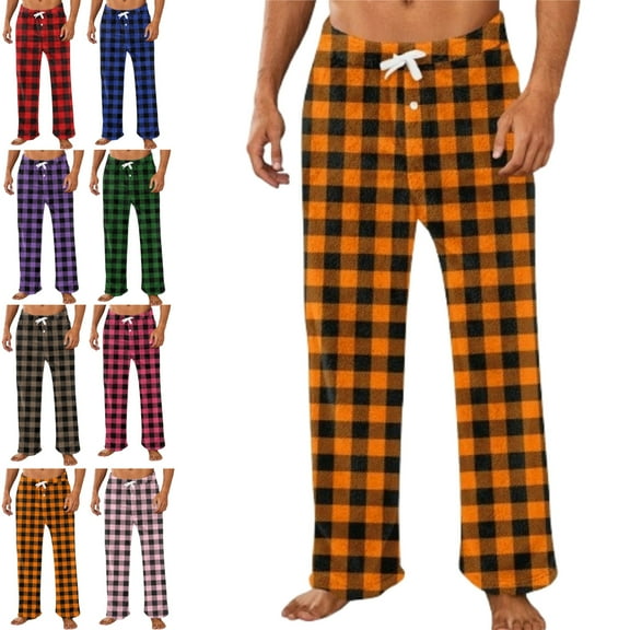 DENGDENG Men's Pajama Bottoms Flannel Fleece Soft Christmas Plaid Pj Pants Winter Fuzzy Sleep Pants Warm Drawstring Elastic Waist Plush Holiday Pajama Pants with Pockets Ginger 3XL