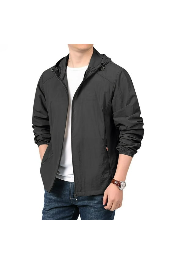 Men's Raincoats On Trendy Lightweight Windbreaker Rain Jacket Casual Waterproof Long Hooded Outdoor Travel Rain Coats with Hood Black L