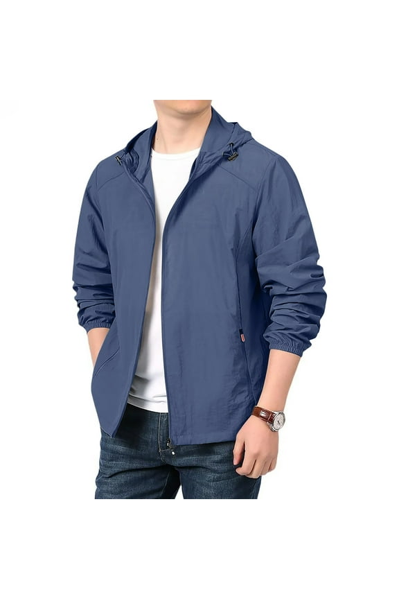Men's Raincoats Waterproof Hooded Lightweight Rain Jackets Plus Size Windbreaker Outdoor Hiking Rain Coats with Hood Dark Blue XL