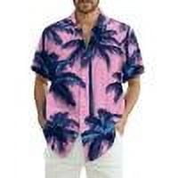 DENGDENG Mens Hawaiian Shirt Short Sleeve Tropical Vacation Summer Beach Shirts Floral Funny Casual Button Down Shirts Purple Pink XL