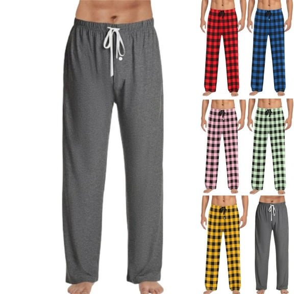 DENGDENG Mens Pjs Pants Christmas Buffalo Plaid Cute Elastic Waist Pajamas Bottoms Sleep Loungewear Warm Pants Wide Leg Drawstring Casual Winter Pajama Pants Gray XL