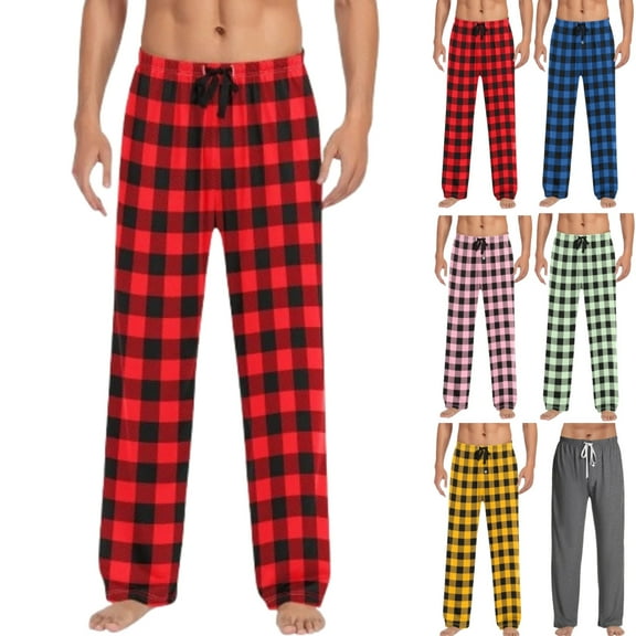 DENGDENG Mens Plaid Pj Pants Christmas Fall Elastic Waist Pajama Bottoms Baggy Sleepwear Lounge Casual Pants Drawstring Wide Leg Fleece Pjs Pants Red XL