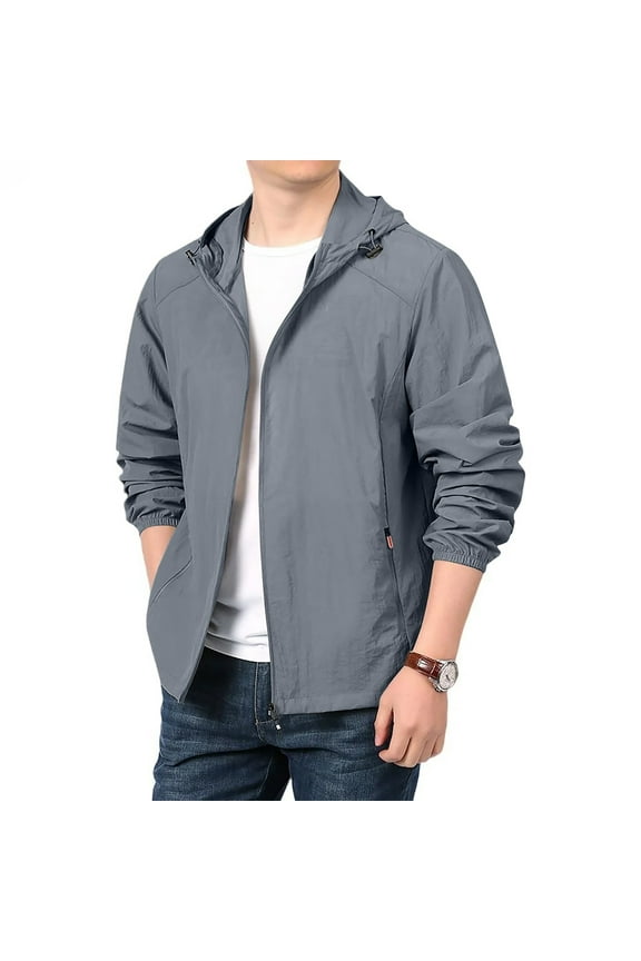 Mens Raincoats And Jackets Trendy Waterproof Windbreaker Rain Jacket Lightweight Outdoor Active Wear Rain Coat with Hood Dark Gray XL