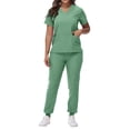 thumbnail image 1 of DENGDENG Mint Green Women Scrubs Sets Stretch Nurse Short Sleeve V-Neck Scrub Tops & Elastic Waist Jogger Pants Work Nursing Uniform Comfortable Scrubs Set with Pockets, L, 1 of 5