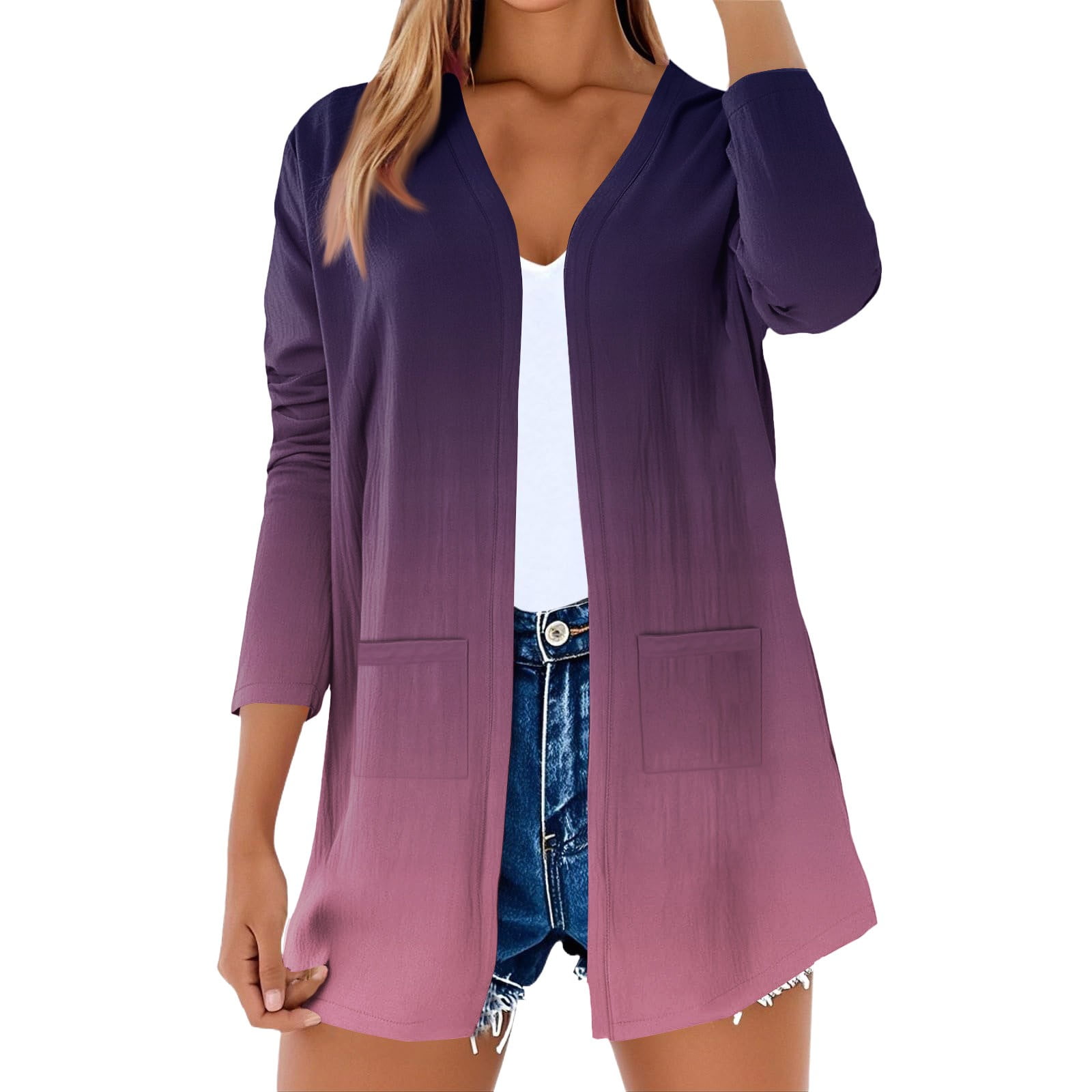 DENGDENG Navy Blue Cardigan for Women Fall Long Sleeve Lightweight Thin ...