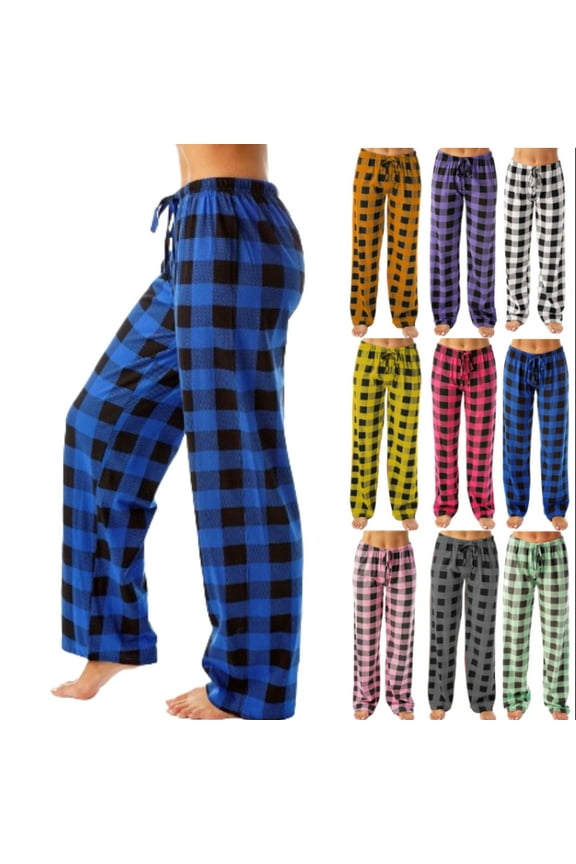 Navy And Blue Women's Pajama Pants Plaid Comfy Lounge Pants Checkered Low Rise Christmas Wide Leg Pj Bottoms Plus Size Drawstring Sleepwear Pajama Pants with Pockets Blue M