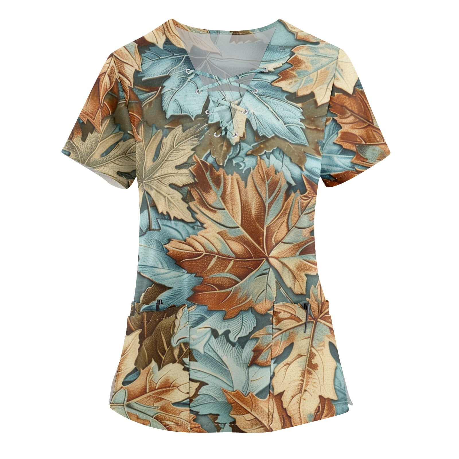 DENGDENG Nursing Scrubs for Plus Size Women Summer Floral V Neck