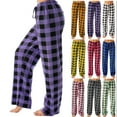thumbnail image 1 of DENGDENG Pajama Bottoms for Women Soft Comfy Plaid Wide Leg Pajama Pants Loose Fit Elastic Waist Drawstring Sleepwear Pj Bottoms Fall Christmas Lounge Pants with Pockets Purple XXL, 1 of 5