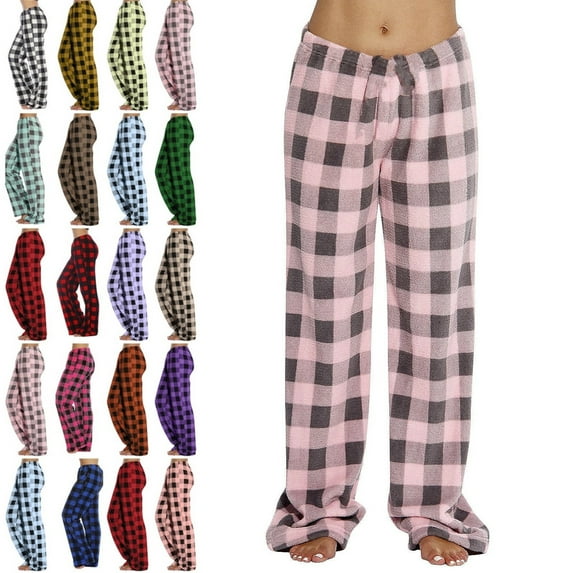 DENGDENG Pajama Pants Women Flannel Fleece Christmas Fluffy Buffalo Plaid Pajama Bottoms Soft Fuzzy Sleepwear Lounge Pants Winter High Waisted Plush Holiday Pjs Pants Pink L