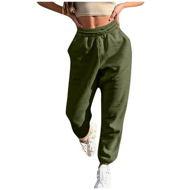 DENGDENG Petite Sweatpants for Women With Pockets Drawstring Barrel Sweat Pants Lightweight Casual High Waisted Joggers Wide Leg Pants Comfy Straight Y2k Lounge Pants Army Green 3XL