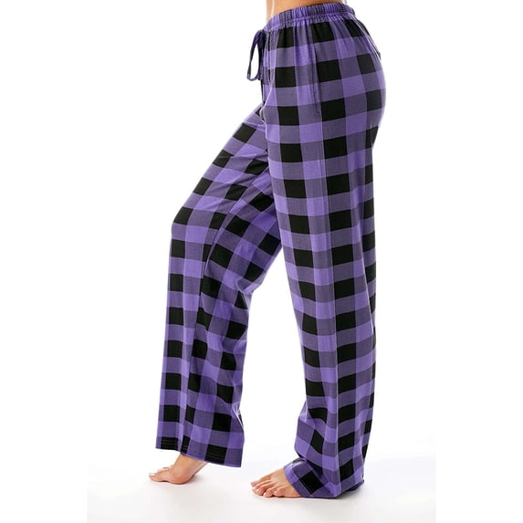 DENGDENG Pink Pajama Pants for Women Buffalo Plaid Comfy Lounge Pj Bottoms Soft High Waisted Drawstring Sleepwear Pajama Pants Cotton Christmas Wide Leg Pants with Pockets Purple L