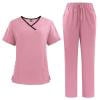 SAASHI Pink Casual Scrub Set - V Neck Short Sleeve Top & Pants