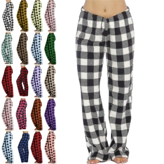 DENGDENG Plaid Pajama Bottom Petite Women Christmas Warm Flannel Fleece Pajamas Pants Winter Fuzzy Lounge Pants Cute High Waisted Baggy Fluffy Pjs Bottoms Gray L