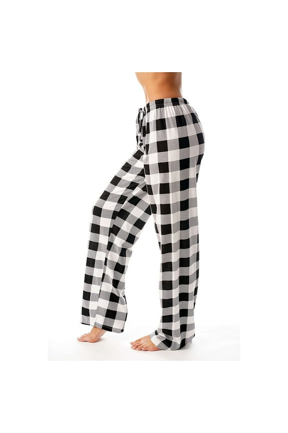 Plaid Pajama Pants Women Funny Christmas Pajamas Palazzo Sleepwear Pants Stretchy Lightweight Checkered Wide Leg Lounge Pjs Black 3XL