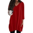 thumbnail image 1 of DENGDENG Plus Size Summer Tunic Tops for Women Dressy V Neck 3/4 Sleeve Long Shirts for Women for Leggings Tees Trendy Vacation Blouses Red 3XL, 1 of 7