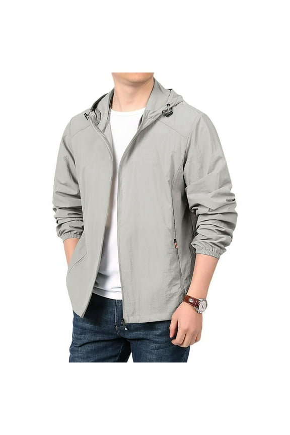 Rain Coat Long Men Waterproof Lightweight Rain Jacket Windbreaker Outdoor Travel Raincoats with Hood Light Gray 4XL