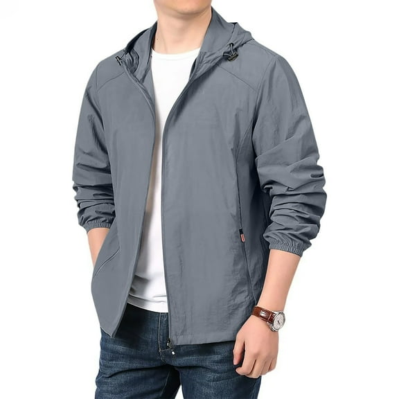DENGDENG Rain Coat Men Long Windbreaker Lightweight Rain Jacket Trendy Waterproof Outdoor Trench Raincoats with Hood Dark Gray 3XL