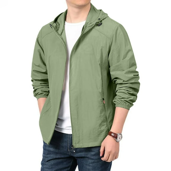 DENGDENG Men Raincoat Hooded Windbreaker Waterproof Rain Jacket with Hood Lightweight Hooded Outdoor Hiking Rain Coat Army Green XL