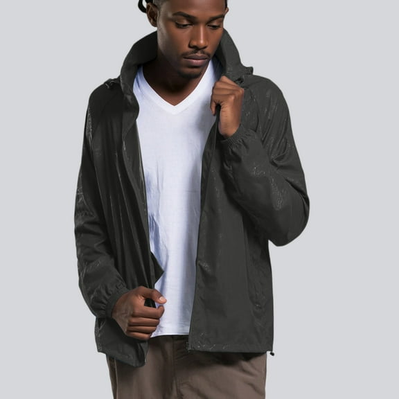 DENGDENG Rain Jackets for Men with Hood Plus Size Windbreaker Lightweight Rain Jackets Casual Waterproof Travel Hiking Outdoor Rain Coat Black M