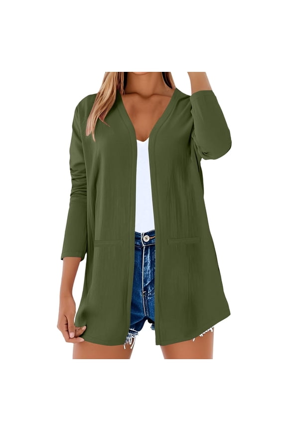 Red Cardigan Sweaters for Women Plus Size Lightweight Kimono Open Front Cardigans Casual Long Sleeve Loose Long Cardigan Thin Outwear Army Green M