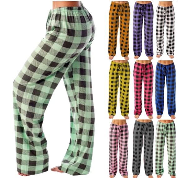 DENGDENG Red Pajama Pants Women Buffalo Plaid Comfy Lounge Pj Bottoms Cotton High Waisted Drawstring Wide Leg Pants Soft Christmas Sleepwear Pajama Pants with Pockets Green L