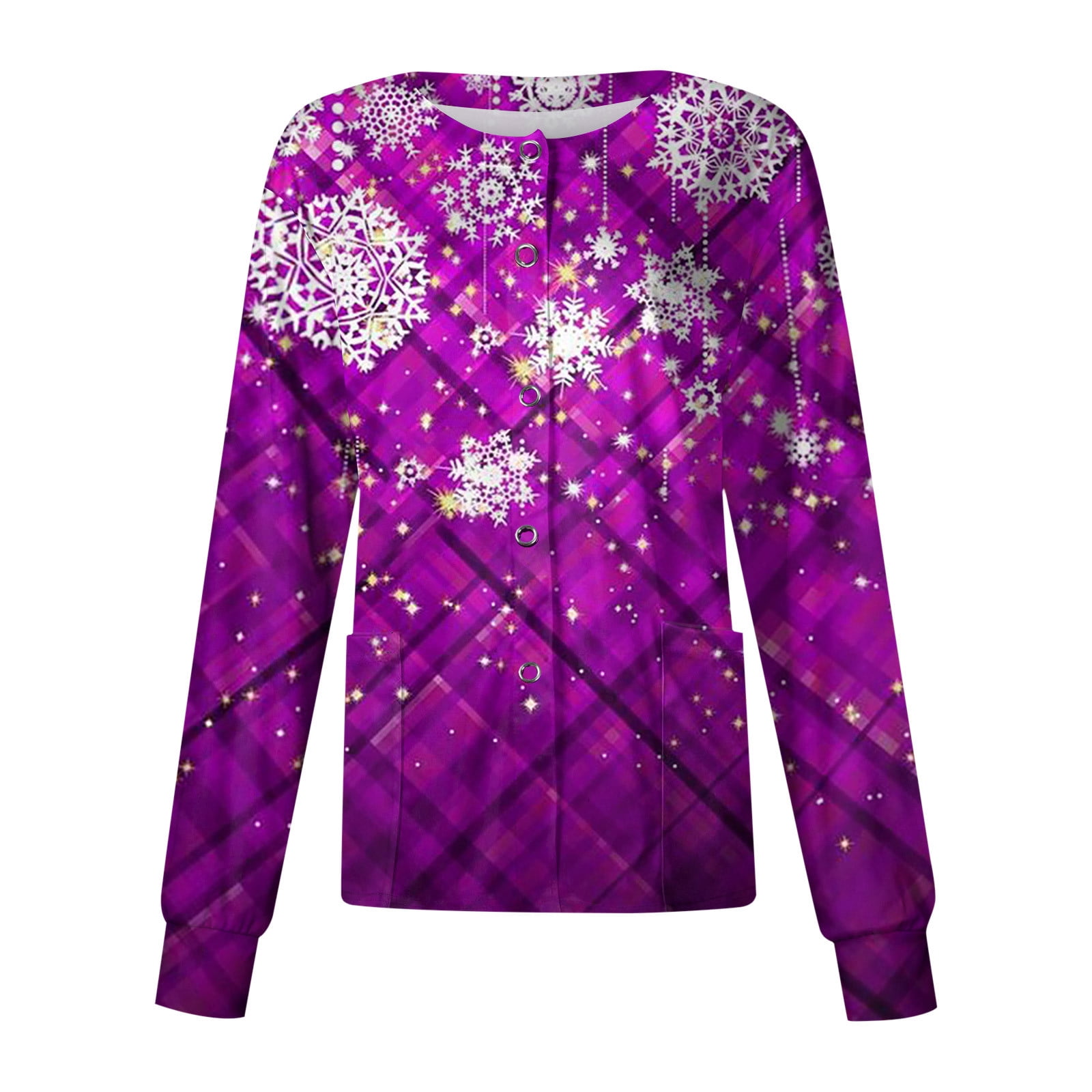 DENGDENG Scrub Jackets for Women Plus Fashion Christmas Snowflake Long