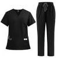 DENGDENG Scrub Sets for Women Clearance Summer Stretch Short Sleeve V-Neck Scrub Top & Jogger Pants Casual Cute Breathable Nurse Work Uniform with Pockets Black M