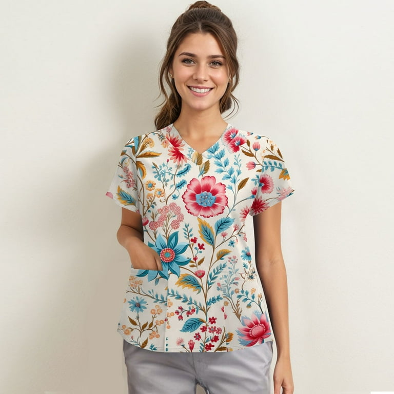 Plus size printed scrubs hot sale