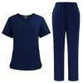 thumbnail image 1 of DENGDENG Scrubs for Women Set Soft V-Neck Stretch Scrub Top & Jogger Pants Cute Maternity Nursing Uniforms Scrubs Sets with Pockets Dark Blue XXL, 1 of 3