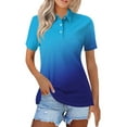thumbnail image 1 of DENGDENG Short Sleeve Polo Shirts for Women Collared V Neck T Shirts Casual Button Down Tops Loose Fit Comfy Tees Blouse Blue XL, 1 of 4