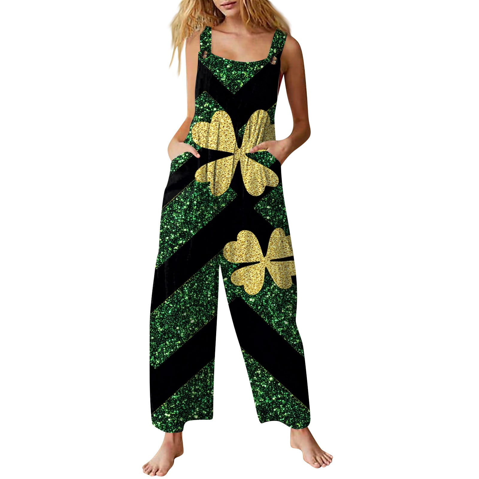 DENGDENG St. Patrick's Day Brown Jumpsuit for Women Plus Size Spaghetti ...