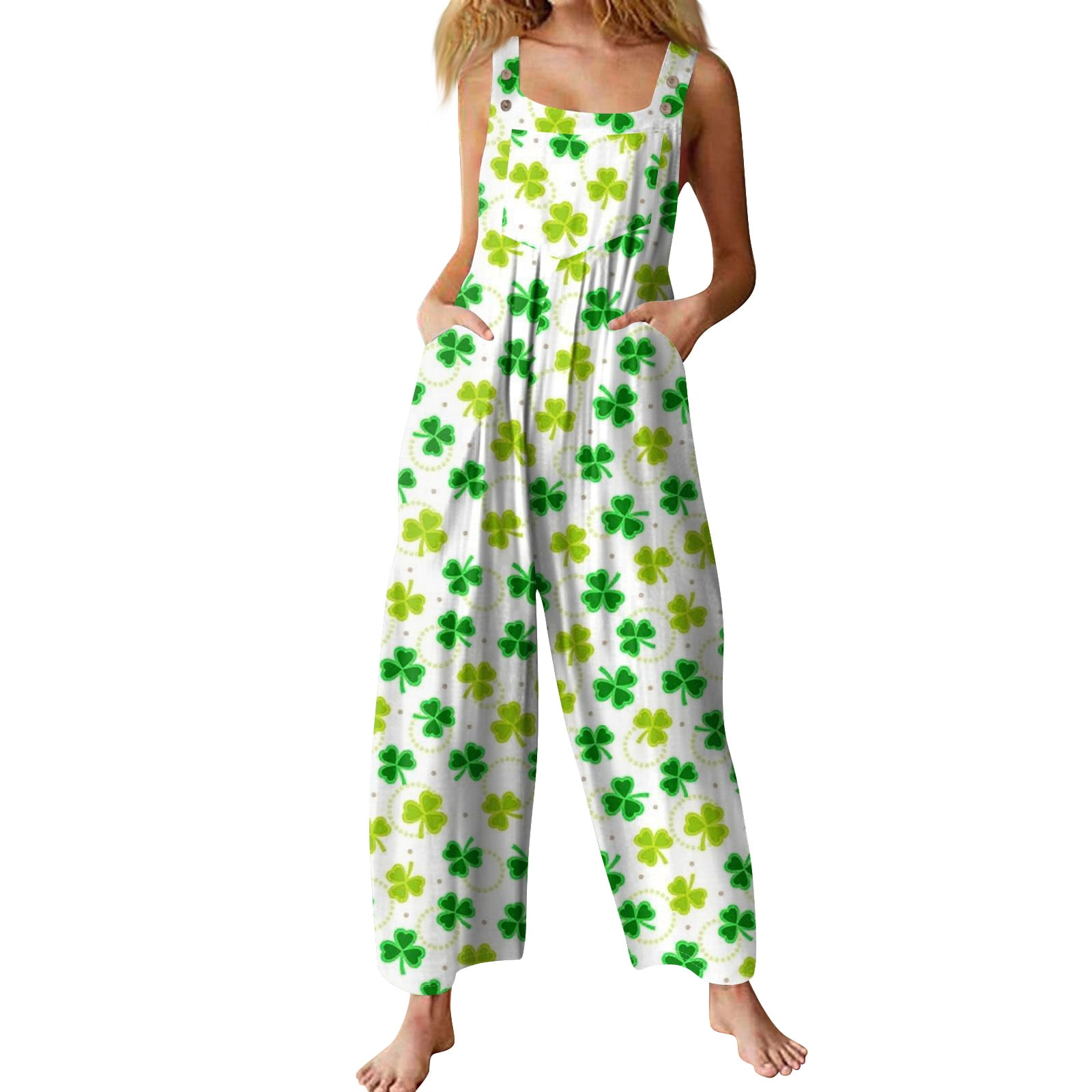 DENGDENG St Patricks Day Ski Jumpsuit Women Sleeveless Shamrock Clover ...