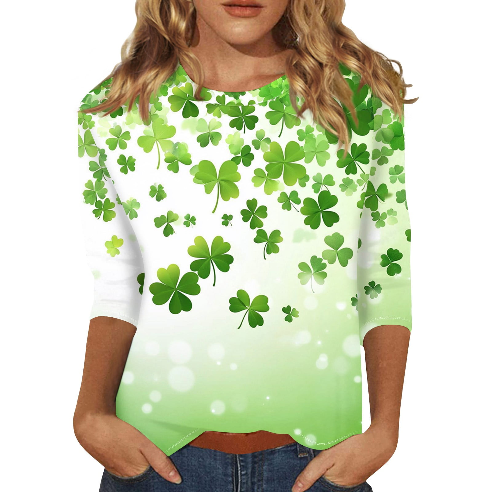 Women's Shamrock Crop Top - St Patrick's Day Lucky Clover Shirt, Drop Shoulder