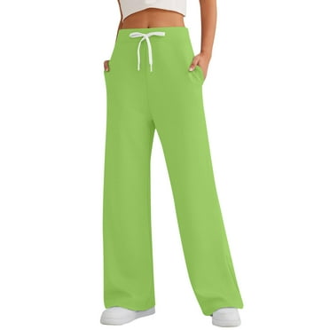 DENGDENG Straight Leg Sweatpants for Women,Fleece High Waisted Barrel Sweatpants Beach Casual Drawstring Joggers Wide Leg Pants Fall Winter Y2k Lounge Pants with Pockets Light Green M