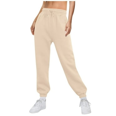 DENGDENG Sweatpants Women High Waisted Wide Leg Sweatpants Beach Casual Drawstring Baggy Pants Trendy Y2k Long Lounge Pants with Pockets Beige L