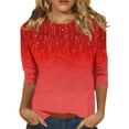thumbnail image 1 of DENGDENG Three Quarter Length Sleeve Tops for Women Elbow Womens Casual Shirts for Summer Crew Neck Loose Fit Tunic Tops Plus Size Floral Womens Flowy Blouses Red XXL, 1 of 4